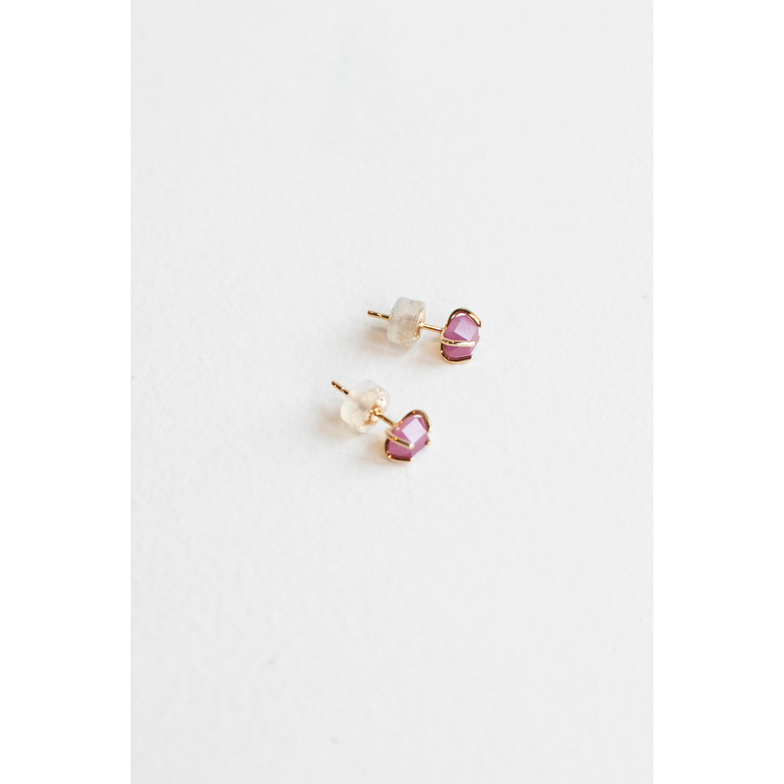 Melissa Joy Manning Small Prong Set Herkimer Cut Stud Earrings in 14k Gold and Ruby