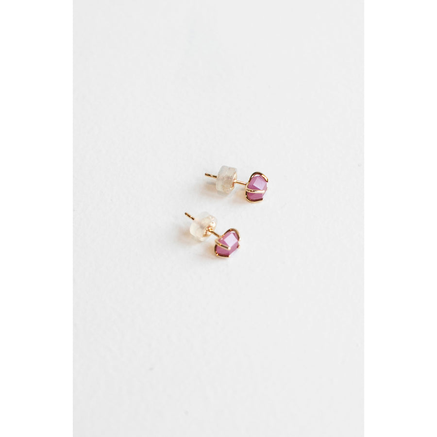 Melissa Joy Manning Small Prong Set Herkimer Cut Stud Earrings in 14k Gold and Ruby
