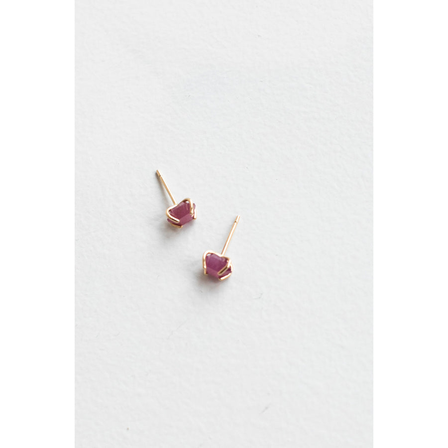 Melissa Joy Manning Small Prong Set Herkimer Cut Stud Earrings in 14k Gold and Ruby