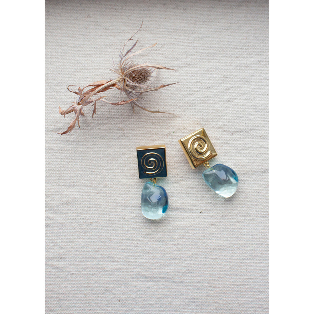 Nomia Spiral Crystal Drop Earring in Gold Vermeil / Blue Crystal