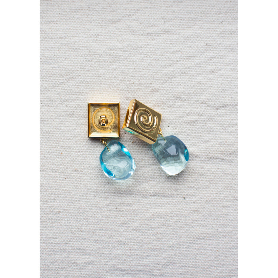 Nomia Spiral Crystal Drop Earring in Gold Vermeil / Blue Crystal