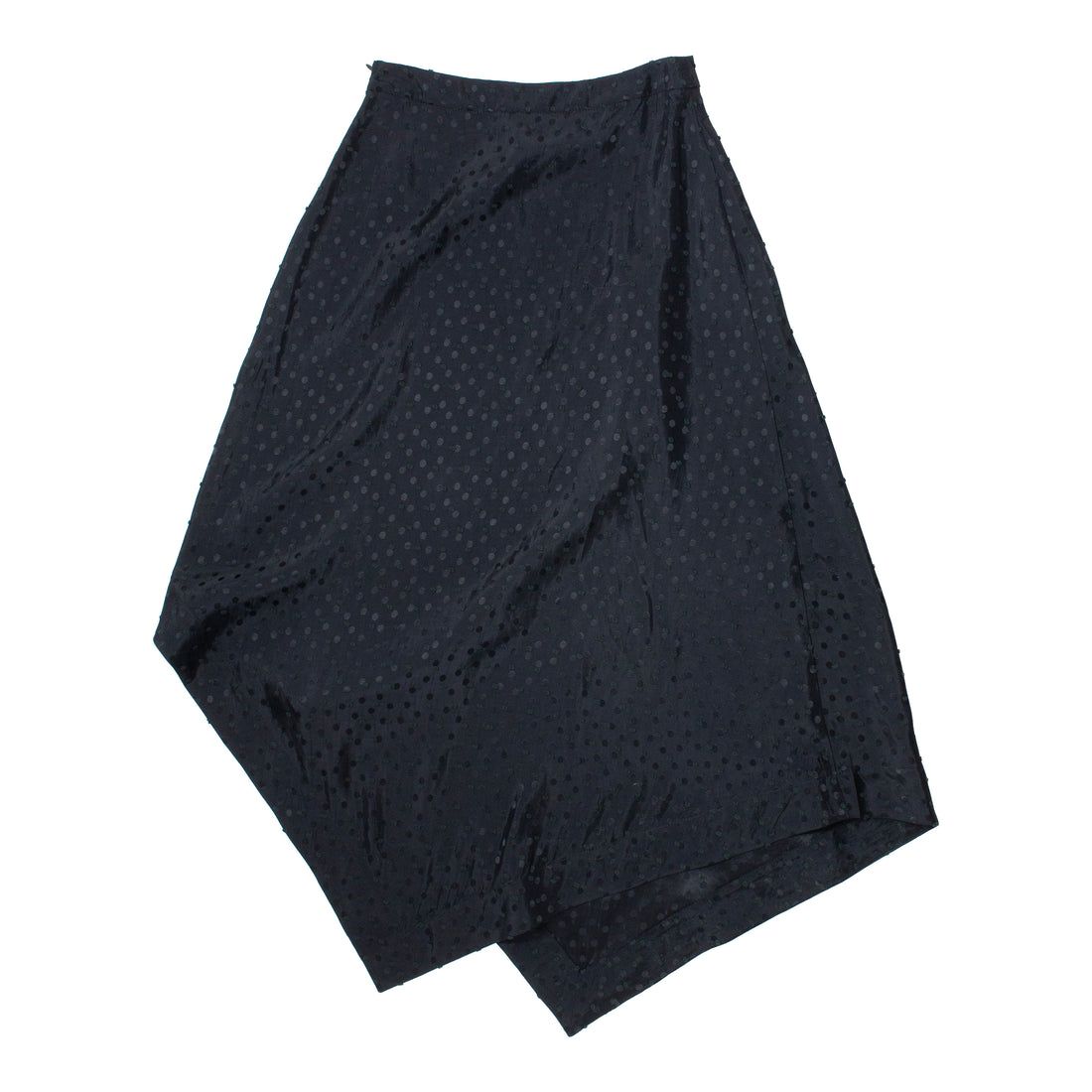 Nomia A-Line Asymmetric Skirt in Black Polka Dot Satin