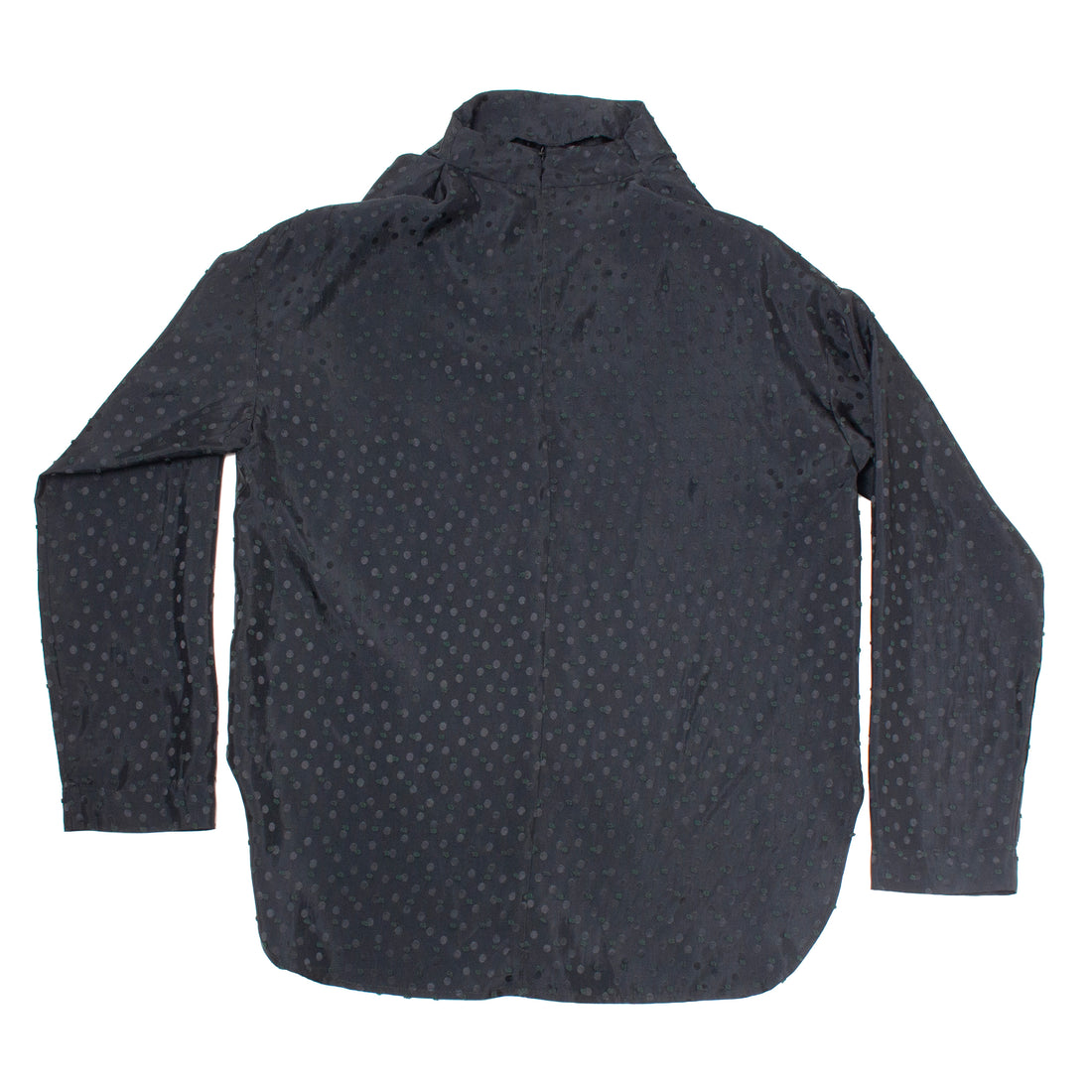 Nomia Asymmetric Cowl Shirt in Black Polka Dot Satin
