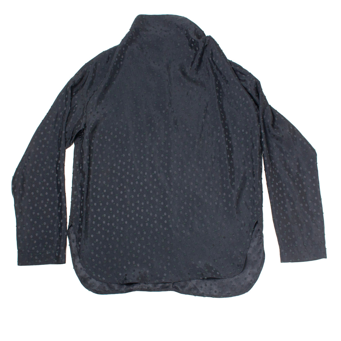 Nomia Asymmetric Cowl Shirt in Black Polka Dot Satin