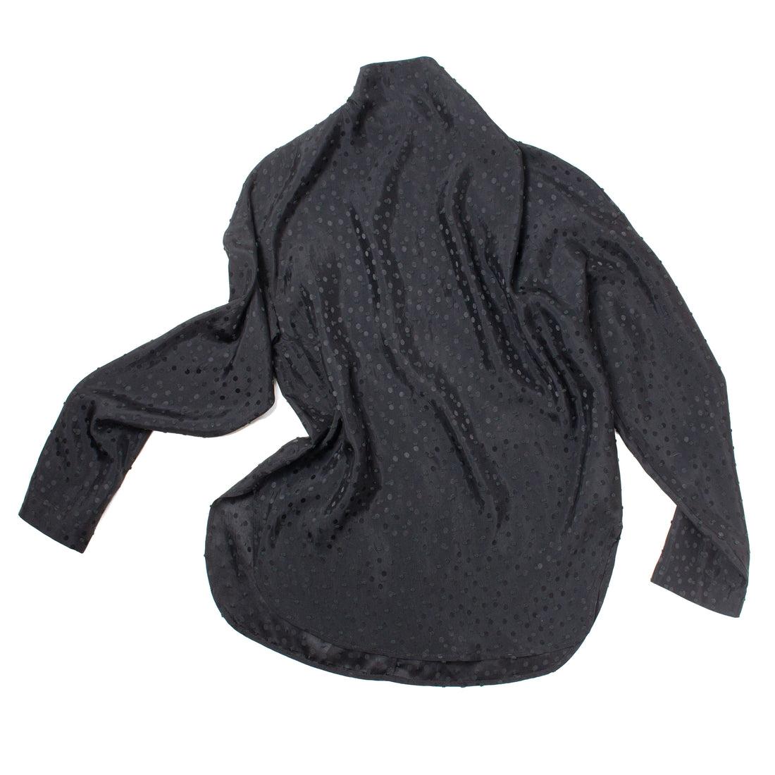 Nomia Asymmetric Cowl Shirt in Black Polka Dot Satin