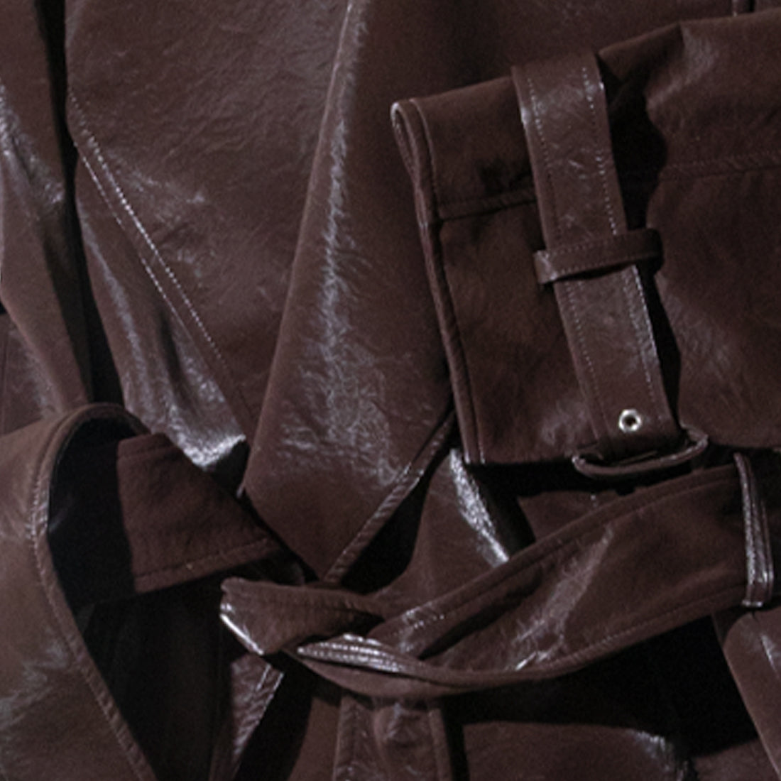 Nomia Oversize Trench in Ebony Faux Leather