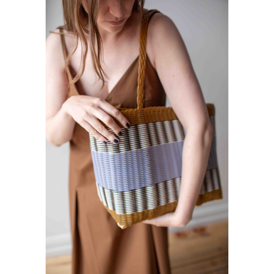Palorosa Medium Mercado Tote in Tobacco + Blue Lilac