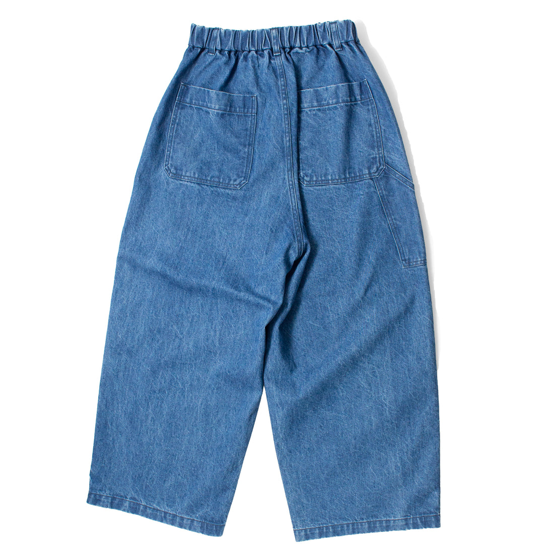 Pas de Calais 11.5oz Natural Slub Denim Cropped Wide Pants in Faded Blue
