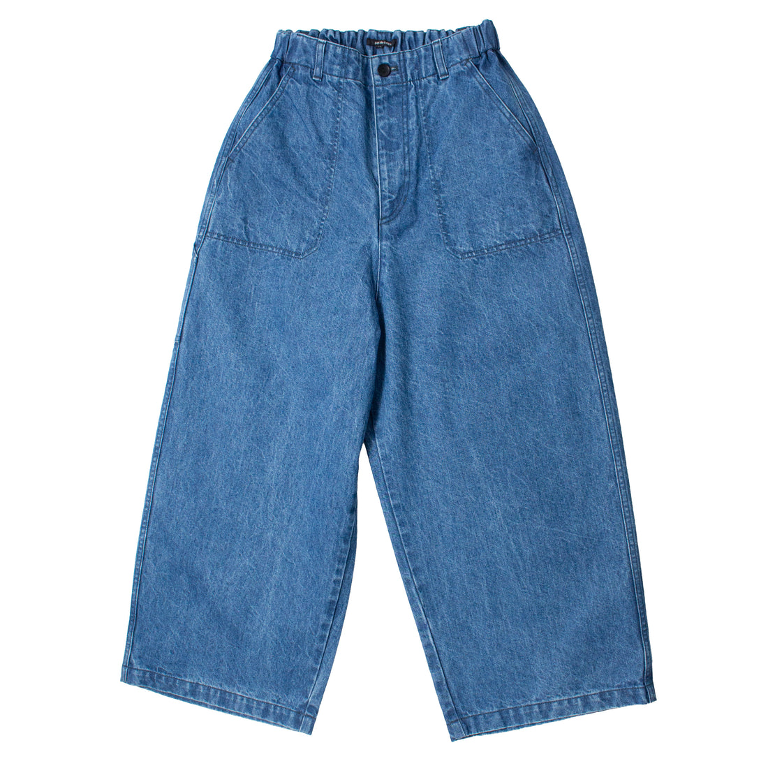 Pas de Calais 11.5oz Natural Slub Denim Cropped Wide Pants in Faded Blue