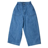 Pas de Calais 11.5oz Natural Slub Denim Cropped Wide Pants in Faded Blue