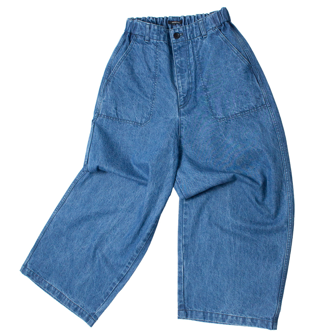 Pas de Calais 11.5oz Natural Slub Denim Cropped Wide Pants in Faded Blue
