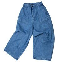 Pas de Calais 11.5oz Natural Slub Denim Cropped Wide Pants in Faded Blue