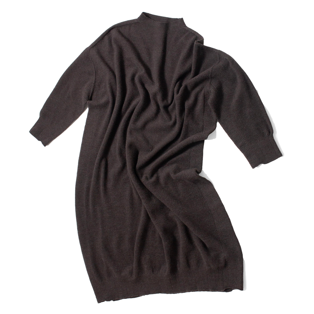 Pas de Calais Airy Merino Wool Patterned Panel Switch Dress in Khaki