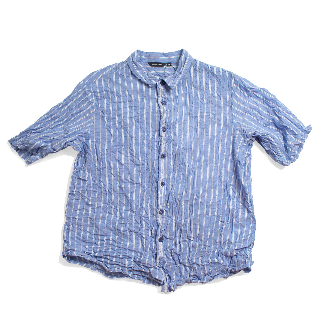 Pas de Calais Blue Shirring Stripe Blouse in Saxe Blue