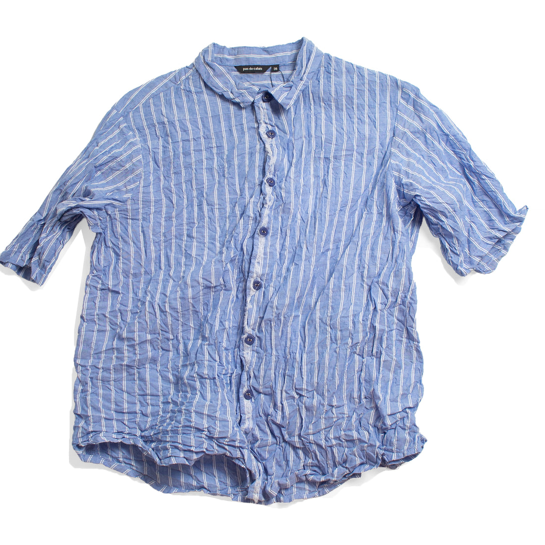 Pas de Calais Blue Shirring Stripe Blouse in Saxe Blue