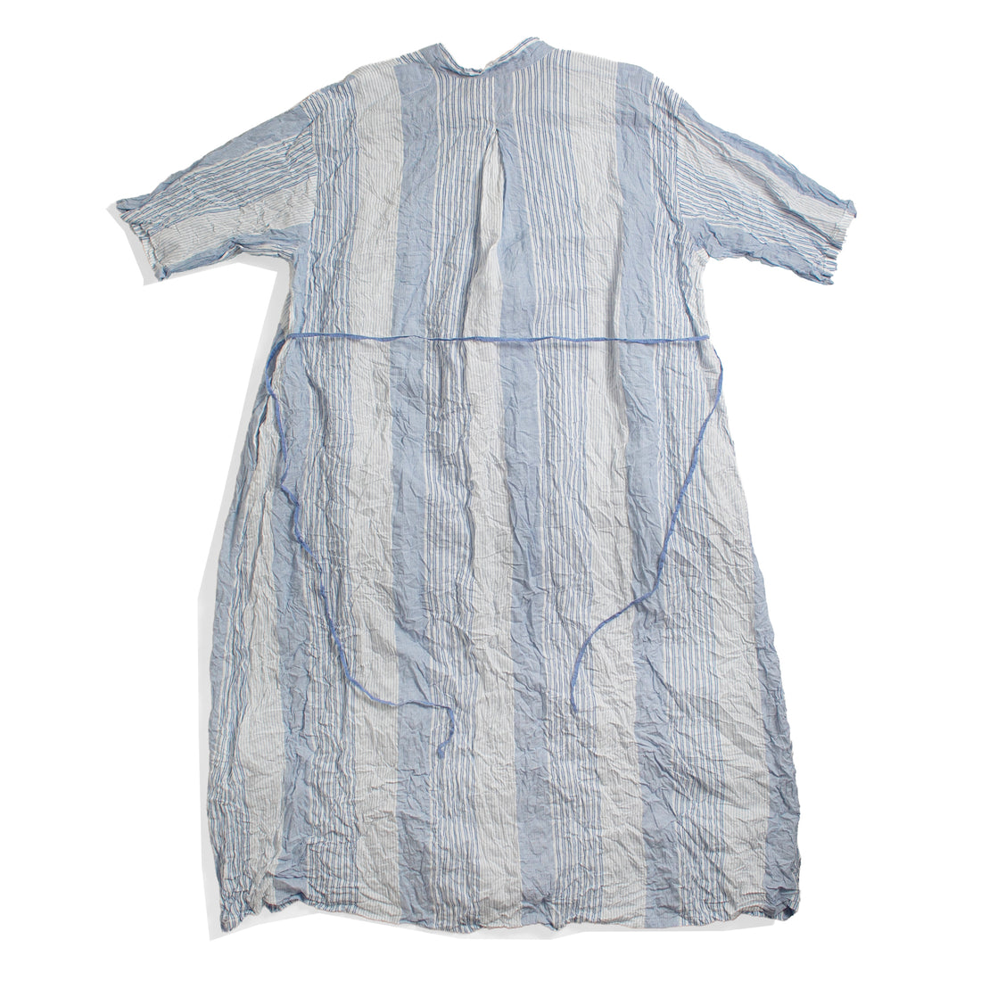 Pas de Calais Blue Shirring Stripe Dress in Off White
