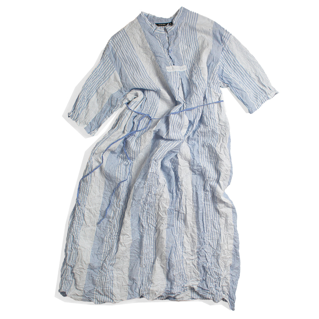 Pas de Calais Blue Shirring Stripe Dress in Off White