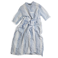 Pas de Calais Blue Shirring Stripe Dress in Off White
