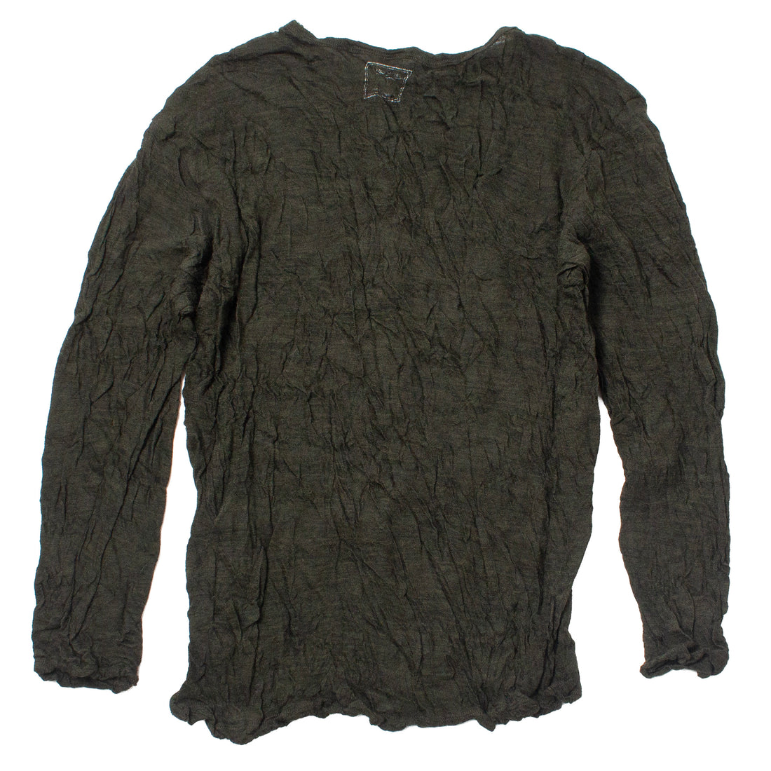 Pas de Calais Crinkle-Finish Wool Gauze Jersey Crewneck Pullover in Khaki