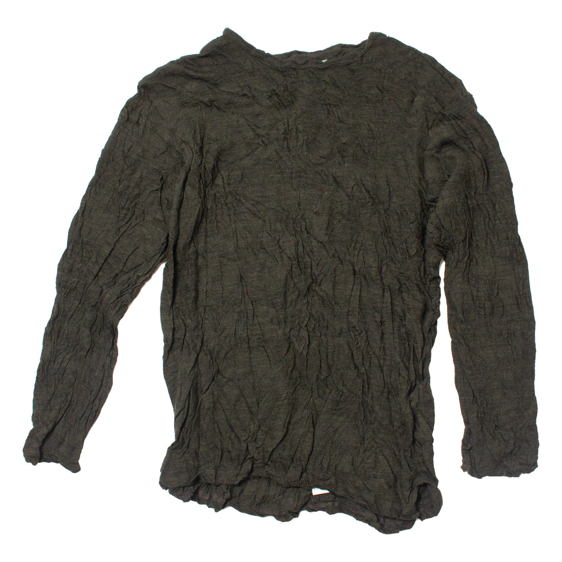 Pas de Calais Crinkle-Finish Wool Gauze Jersey Crewneck Pullover in Khaki
