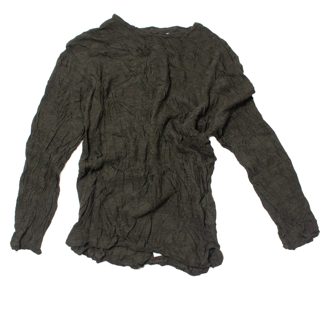 Pas de Calais Crinkle-Finish Wool Gauze Jersey Crewneck Pullover in Khaki