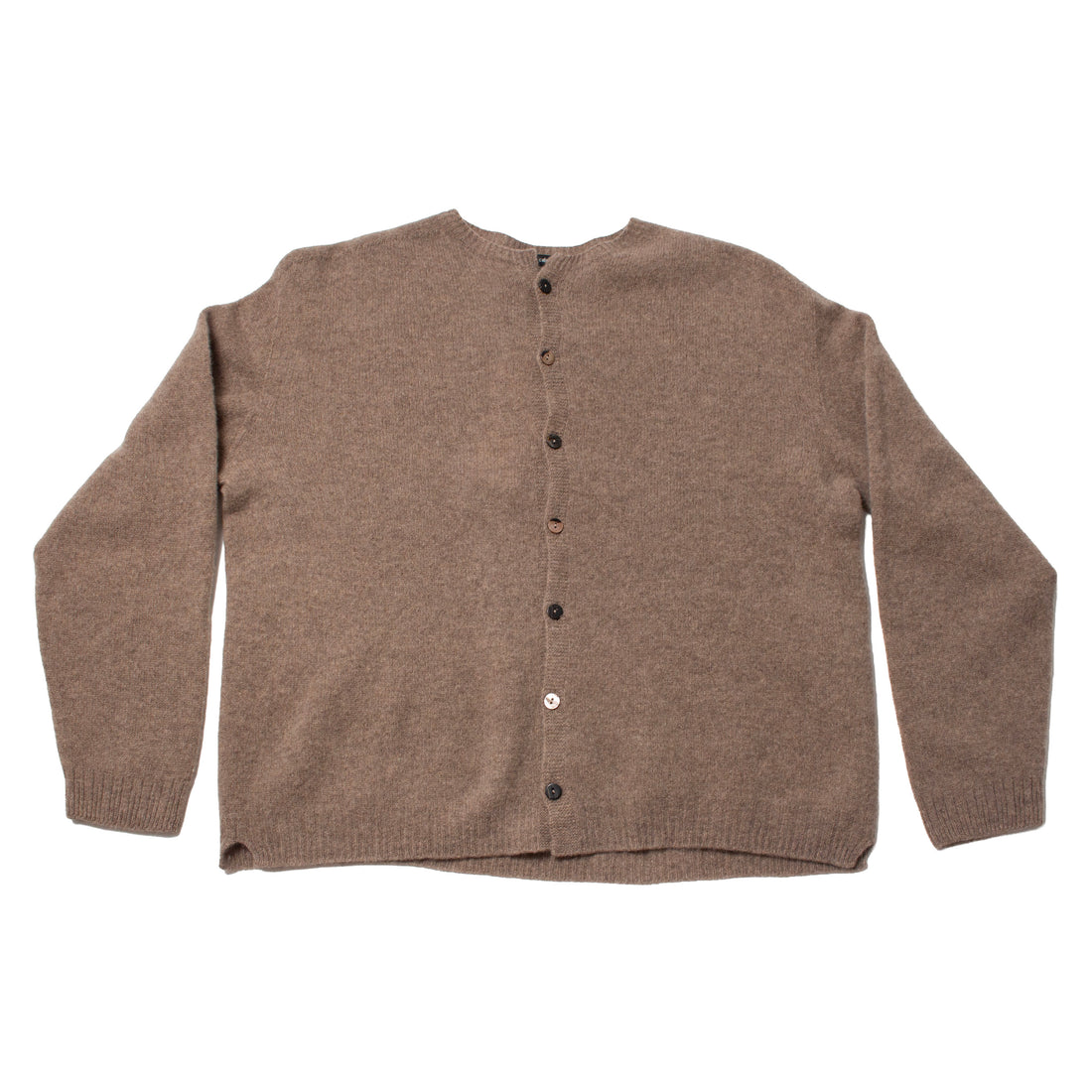 Pas de Calais Fine Wool Crewneck Cardigan in Brown