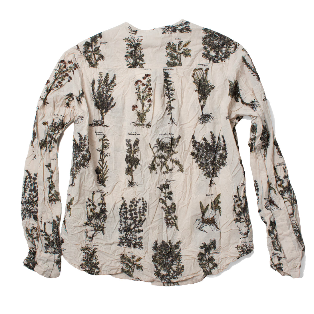 Pas de Calais Relax Herbal Print Ruffle Collarless Blouse in Ivory