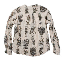 Pas de Calais Relax Herbal Print Ruffle Collarless Blouse in Ivory