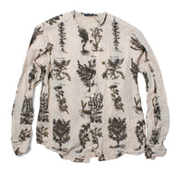 Pas de Calais Relax Herbal Print Ruffle Collarless Blouse in Ivory