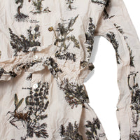 Pas de Calais Relax Herbal Print Ruffle Collarless Blouse in Ivory