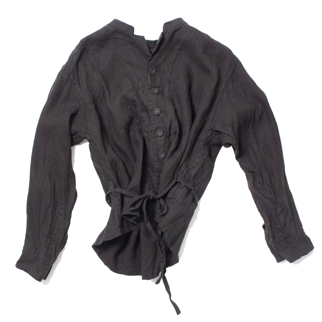 Pas de Calais Washed Double-Sided Brushed Linen Canvas Shirt Jacket in Black