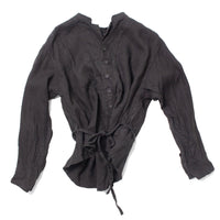 Pas de Calais Washed Double-Sided Brushed Linen Canvas Shirt Jacket in Black