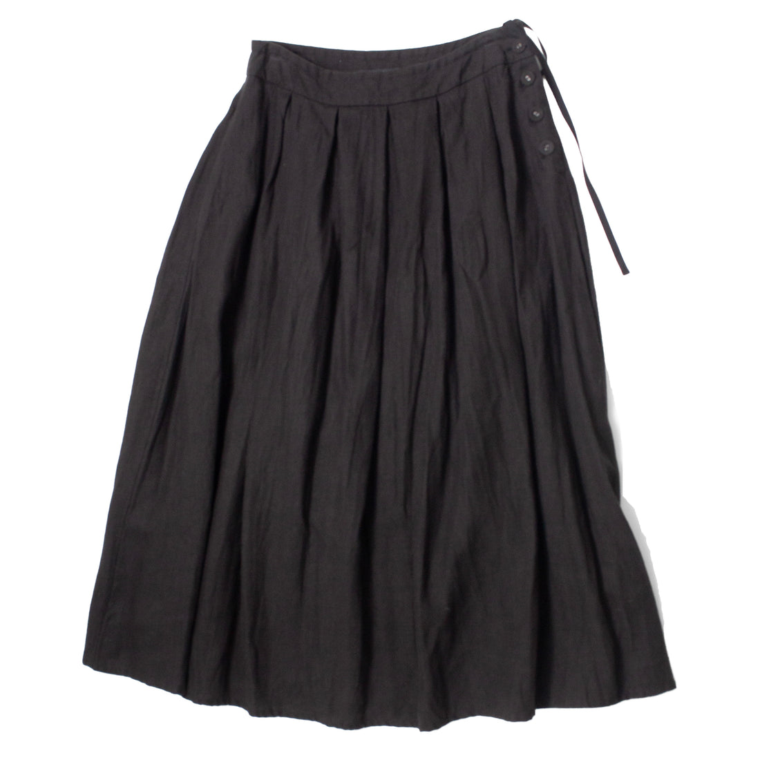 Pas de Calais Washed Double-Sided Brushed Linen Canvas Skirt in Black