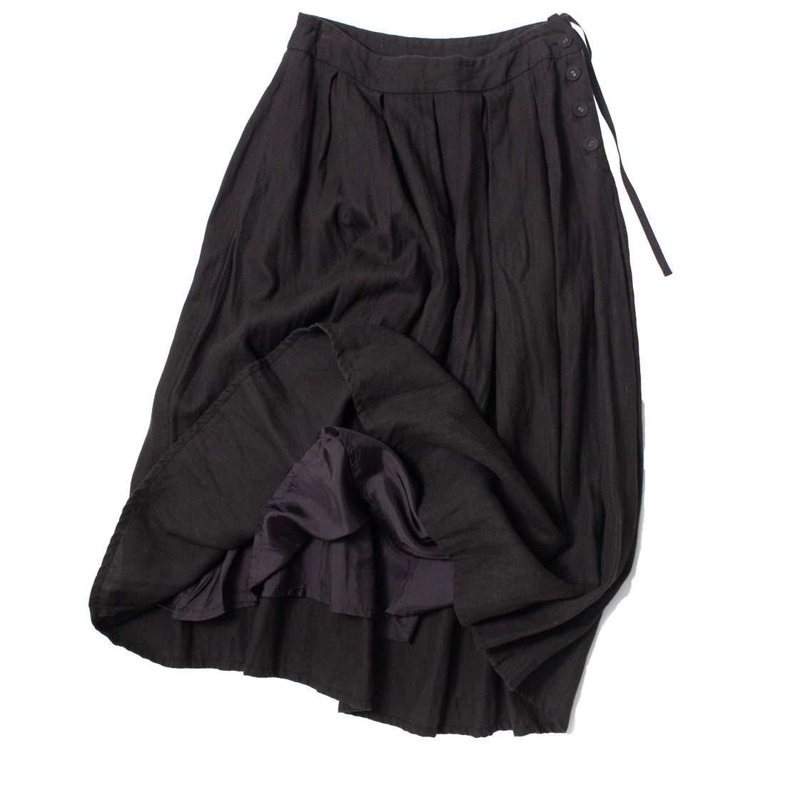 Pas de Calais Washed Double-Sided Brushed Linen Canvas Skirt in Black