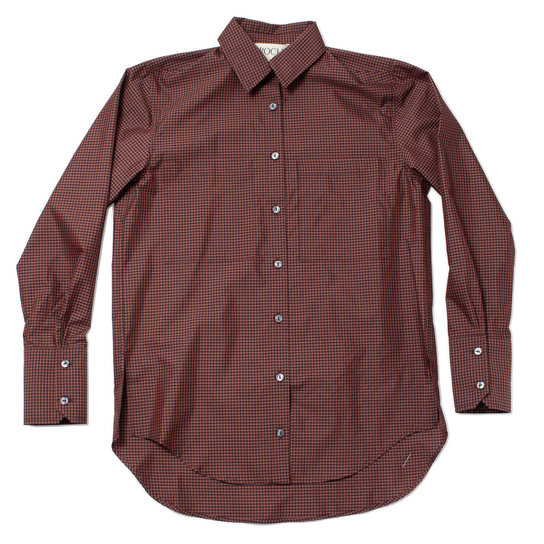 Proche Apron Pocket Button Down Shirt in Brown Gingham
