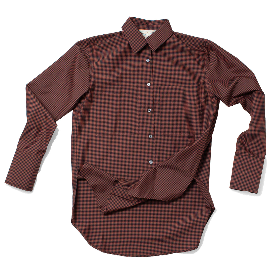 Proche Apron Pocket Button Down Shirt in Brown Gingham