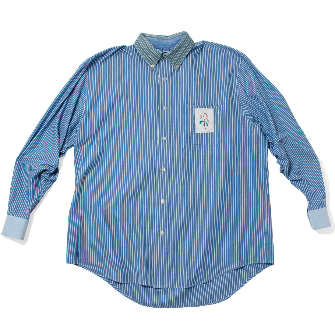 PROCHE x Cabine Floral Stamp Upcycled Shirt in Blue