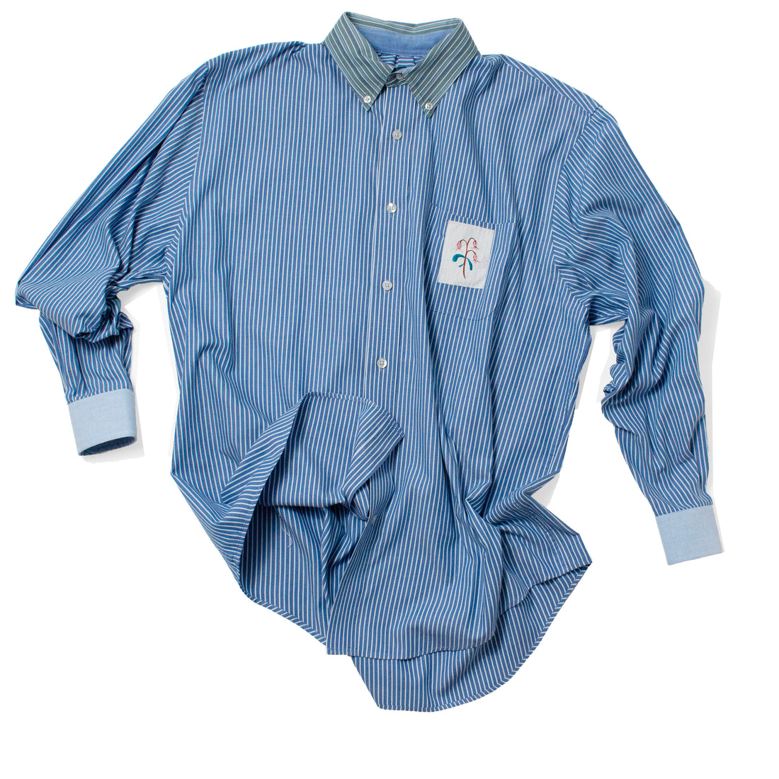 PROCHE x Cabine Floral Stamp Upcycled Shirt in Blue