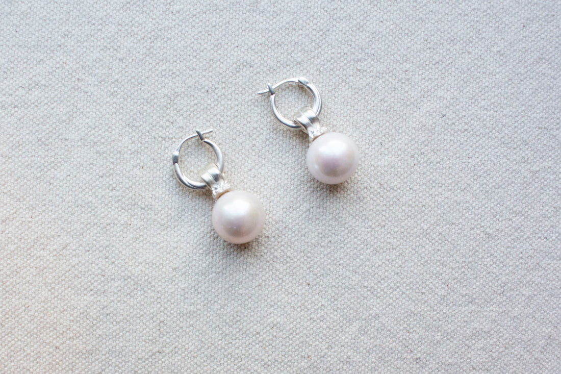 Sapir Bachar Eroded Pearl Small Hoops in Sterling Silver