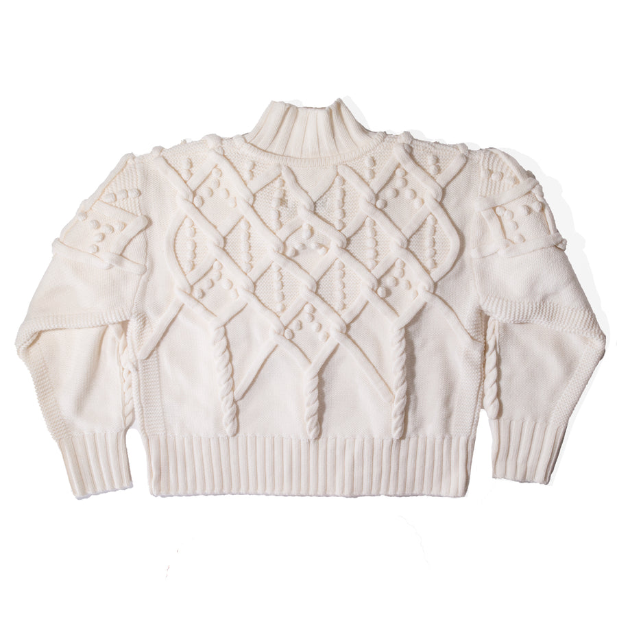 Sayaka Davis Pom-Pom Cable Sweater in Ivory