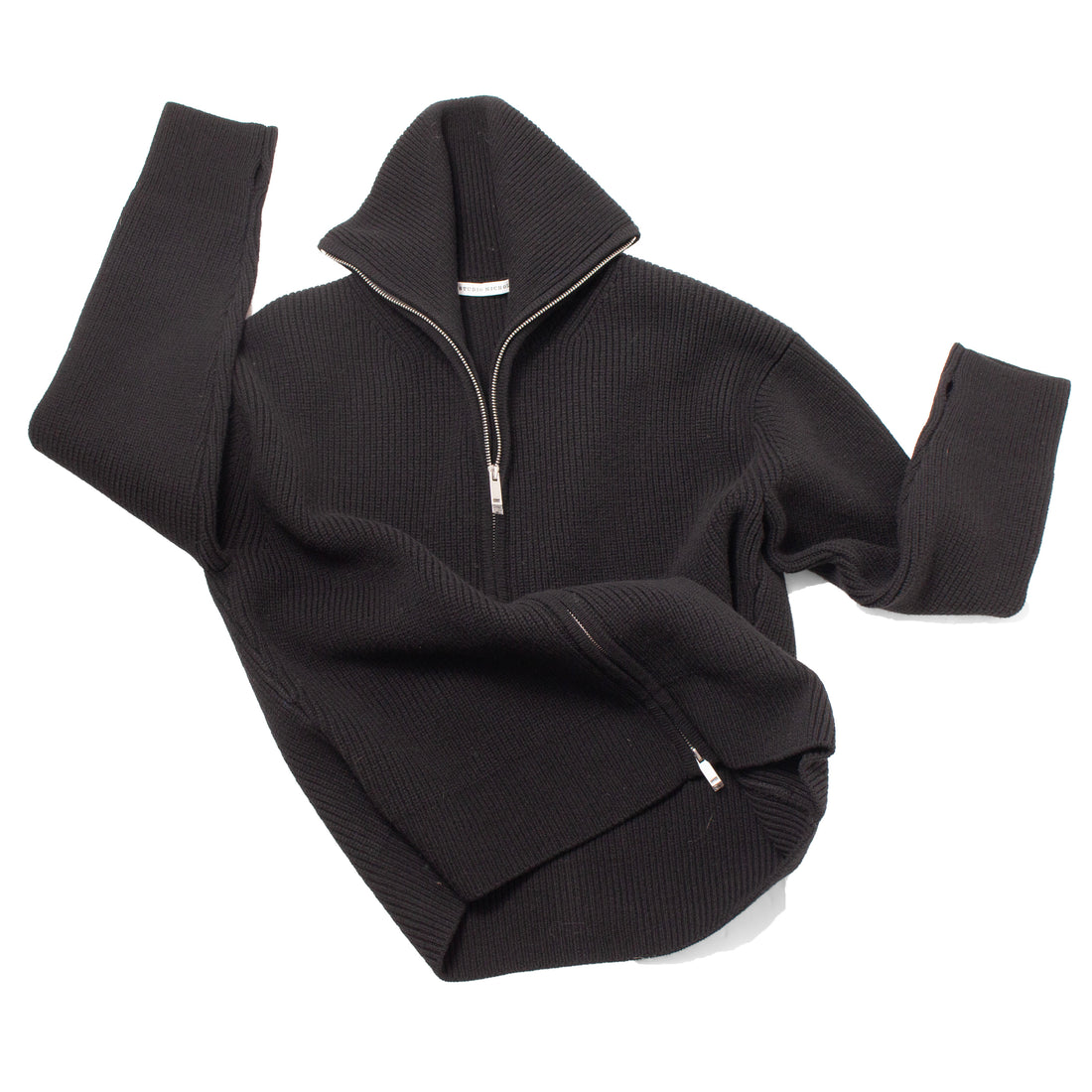 Studio Nicholson Sandos Rib Zip Jumper in Black