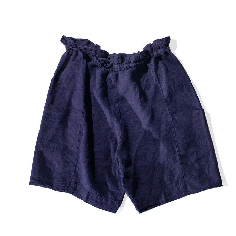 Black Crane Parachute Shorts in Indigo Linen