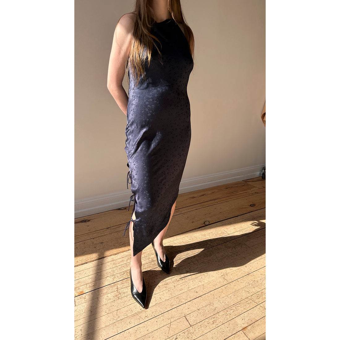 Nomia Side Tie Bias Dress in Ink
