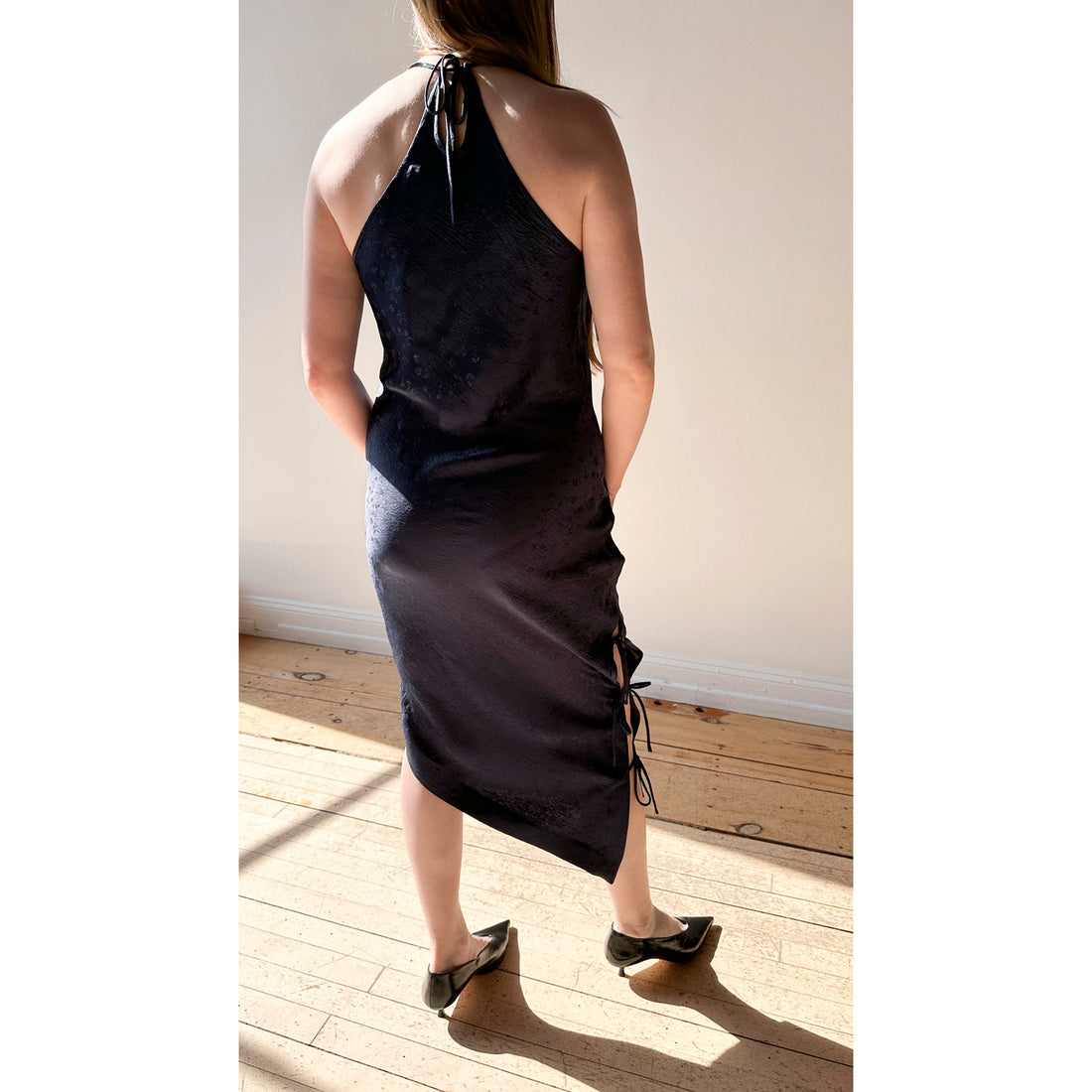 Nomia Side Tie Bias Dress in Ink