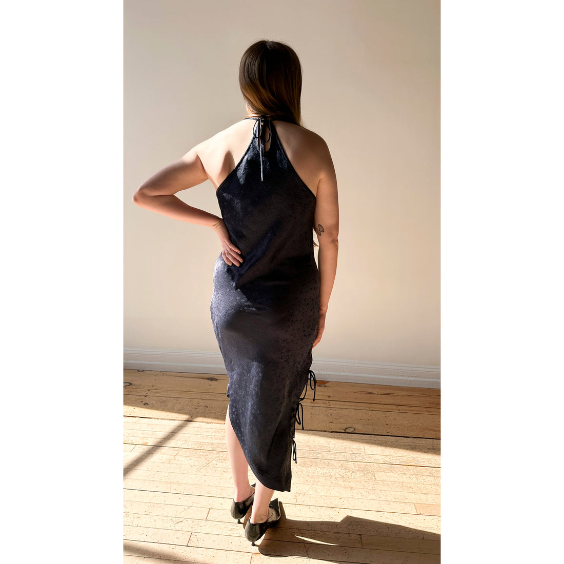 Nomia Side Tie Bias Dress in Ink