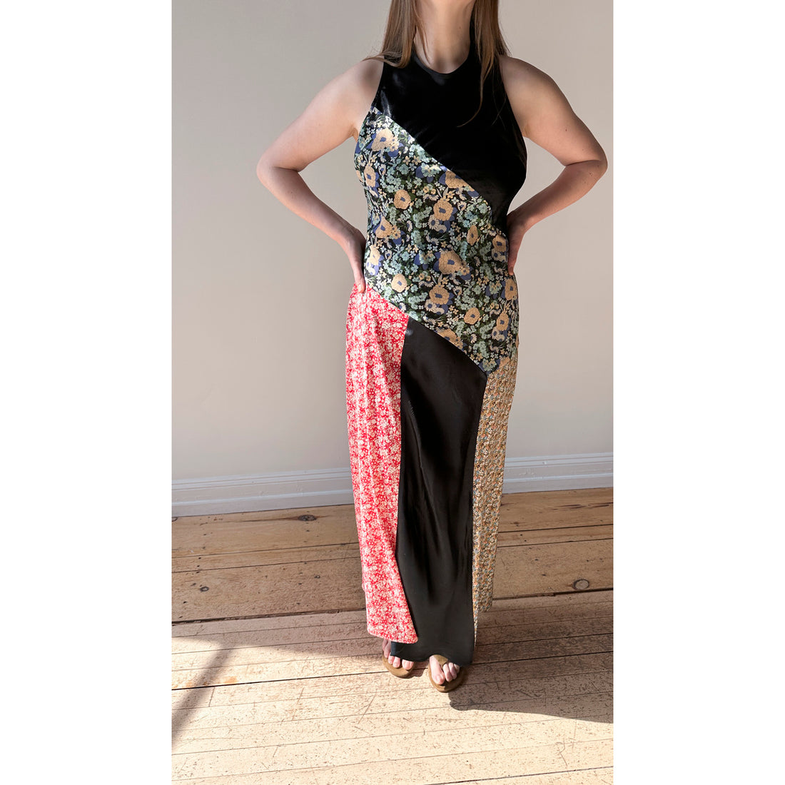 Nomia Combo Bias Maxi Dress in Black Multi
