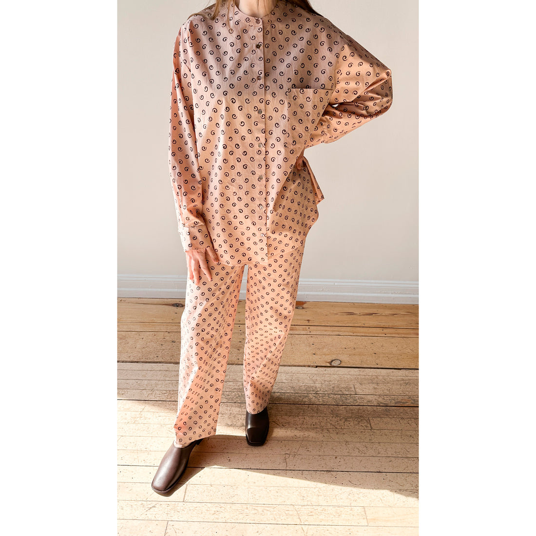 Flor Studio Margarita Buttondown in Pink/Brown Swirl