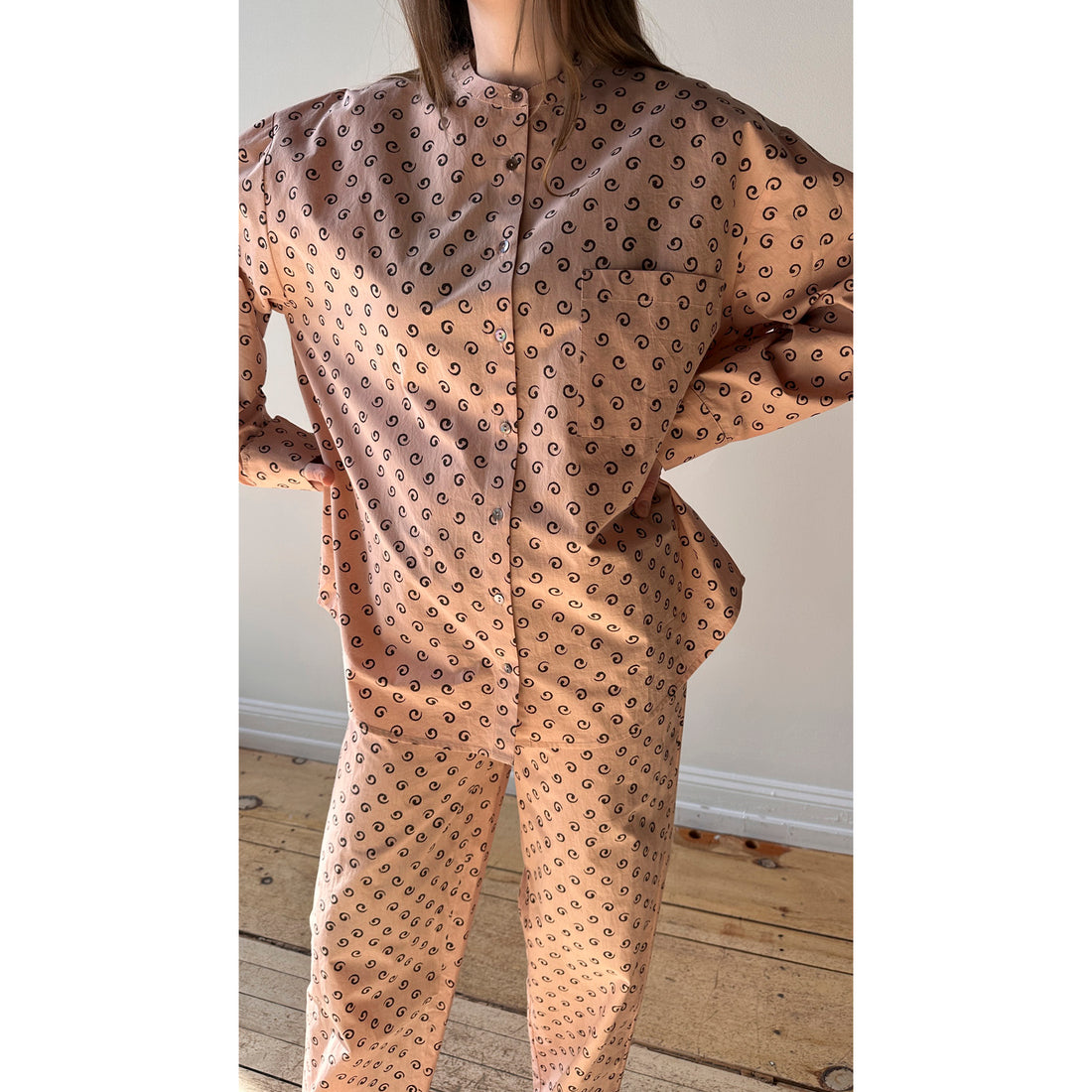 Flor Studio Margarita Buttondown in Pink/Brown Swirl