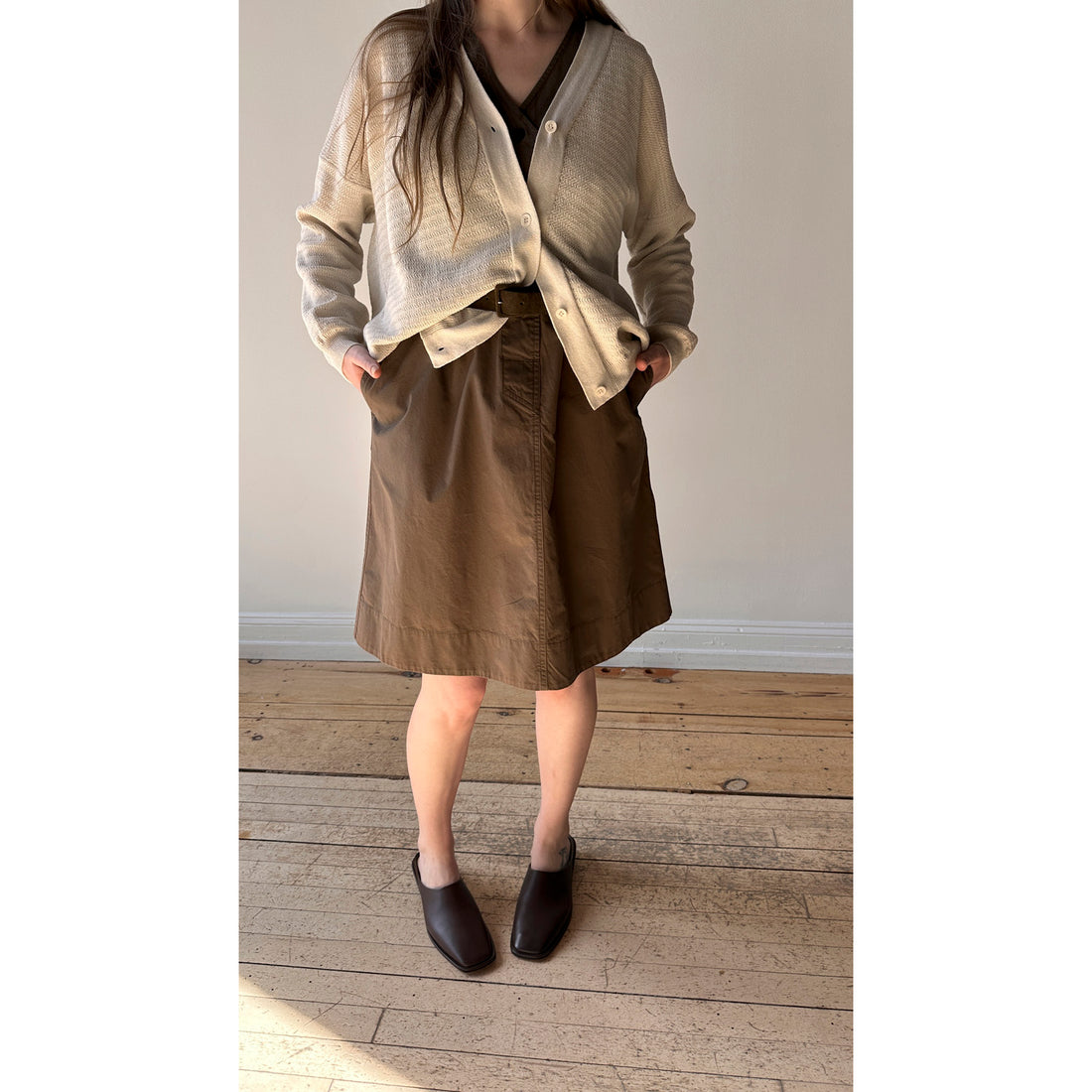 MHL. Uniform Dress in Umber Sanded Cotton Poplin