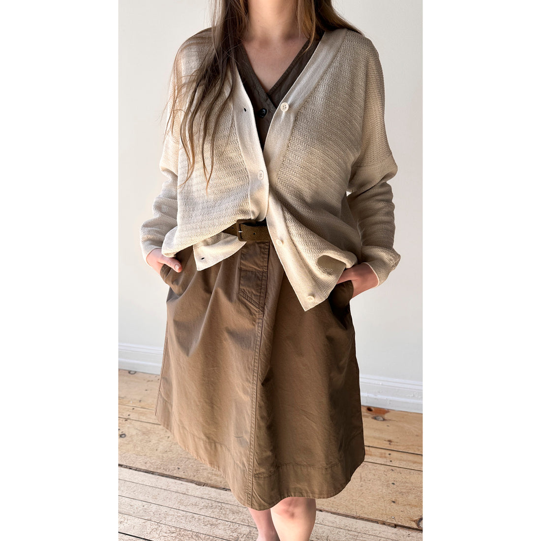 Evam Eva Cotton Paper Yarn Cardigan in Ivory